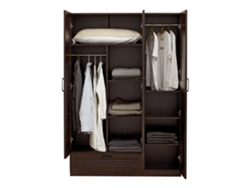 Armario Ropero Finning (3 puertas 2 percheros 7 compartimentos 1 cajón) MDF 176 x 120 x 52 cm Efecto nogal oscuro [EN.CASA]