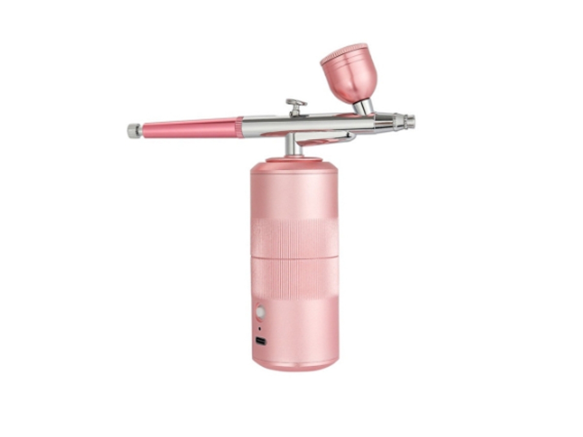 YEMAESRE Masajeador facial inalámbrico Kit de aerógrafo de oxígeno portátil para maquillaje con compresor rosa