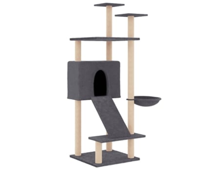 Rascador para gatos con postes de sisal gris oscuro 153 cm VIDAXL