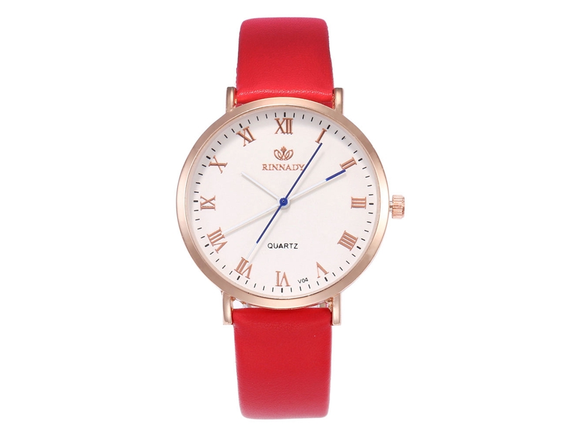 Reloj De Pulsera Unisex De Cuarzo Zhoulianfa Con Correa De Cuero Sintético Rojo A La Moda.