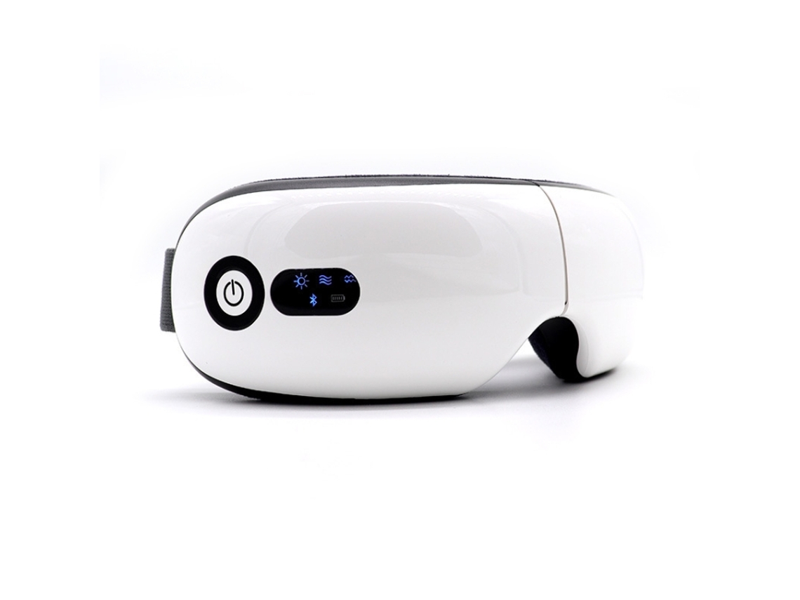Masajeador ocular inteligente recargable vía Bluetooth (blanco) con funciones de calor, vibración y presión de aire.