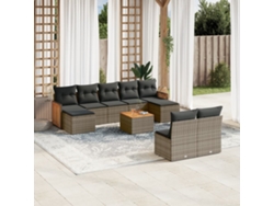 Conjunto de sofá de jardín de 10 piezas con cojines, ratán gris, DKD Home Decor