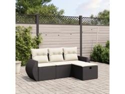 Conjunto de sofá de jardín de 4 piezas con cojines, mimbre sintético negro, Dkd Home Decor