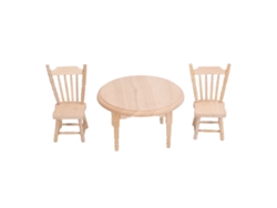 3pcs Mesa E Cadeiras Redondas De Madeira Bétula 1:12 Para Casinha De Bonecas Miniatura Diy