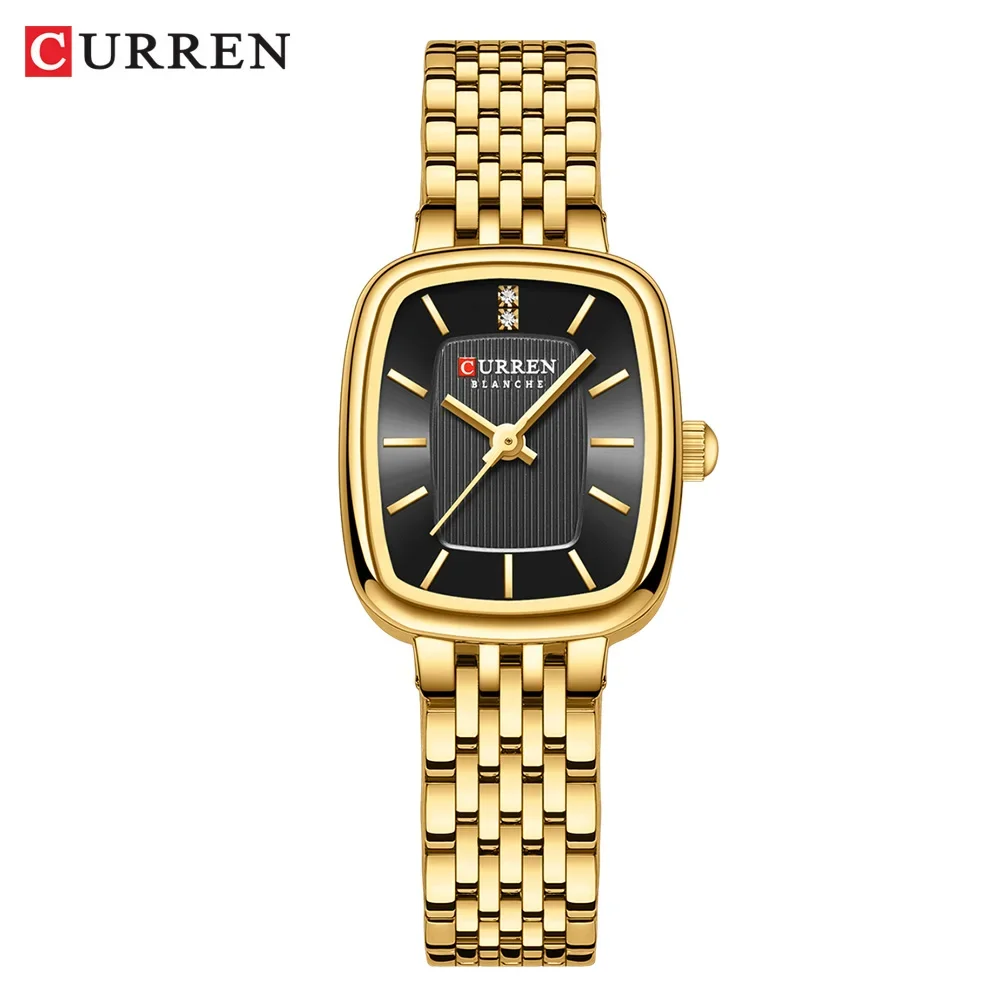Relógio Feminino Moderno (dourado E Preto), Pulseira Simples Em Aço Inoxidável.