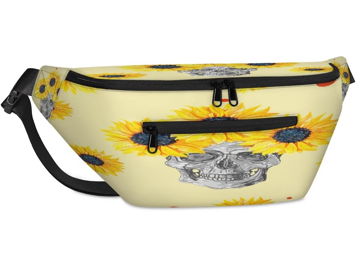Bolso de hombro unisex Tropicallife con estampado de calaveras y girasoles, 38x25x9x19cm, diseño impermeable.