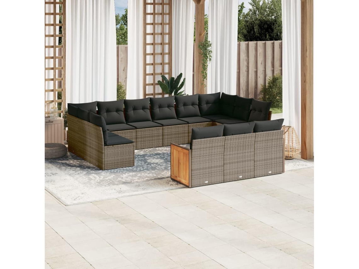 Conjunto de sofá de jardín de 13 piezas con cojines de mimbre gris DKD Home Decor