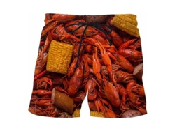 Pantalones Cortos De Hombre De Pierna Ancha Con Estampado De Salchicha, Cintura Elástica Y Cordón Ajustable - Estilo Casual De Verano