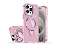 Capa De Celular Com Suporte Magnético E Glitterrosa Translúcido - Redmi Note 13 Pro 4g Versão Internacional
