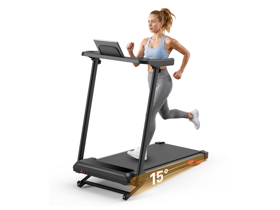 Cinta de correr HOMEFITNESSCODE Q5c, inclinación automática de 15°, velocidad de 12 km/h, motor de 3,0 hp, aplicación, 12 programas, capacidad de peso de hasta 150 kg.