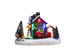 Aldeia de Natal Casas Papai Noel Boneco de Neve Trem Cena de Neve Led Iluminado Decoração de Natal Resina
