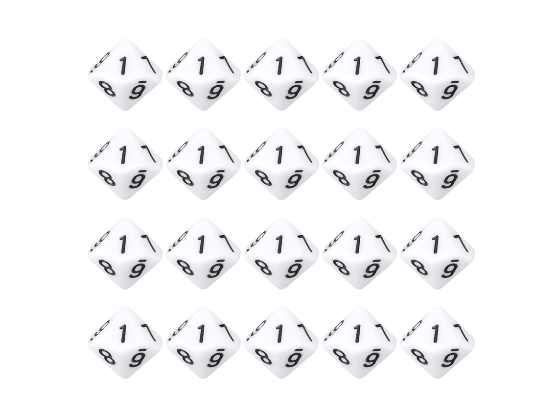 2026-20 Dados De Plástico De 10 Caras Con Números Para Juegos, Fiesta Y Decoración Hogareña Blanco