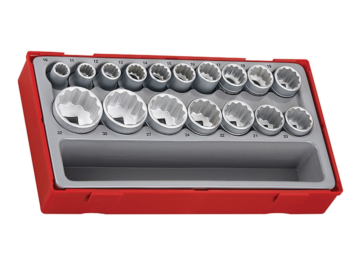 Tengtools 3570207 Juego De 17 Vasos Bihexagonales 1/2 Serie Regular, Métricos Tt1217