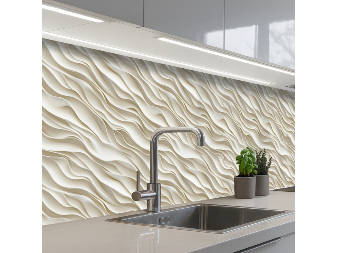 Paneles para salpicadero de cocina con diseño ondulado - Blanco - Minimalista 300x80 cm