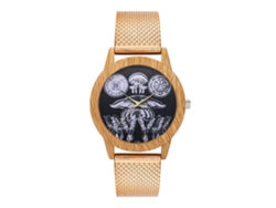 Reloj Unisex Para Parejas Con Correa De Silicona Y Textura De Madera, Cuarzo Oro Rosa.