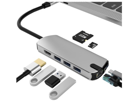Concentrador USB C, 3 USB 3.0, HDMI 4K, lector de tarjetas PD y SD/TF de 100 W, estación de acoplamiento compatible con computadoras portátiles CHR...