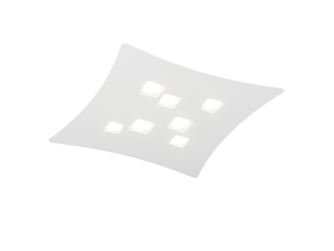 Lámpara de techo moderna Isotta de 7 luces Gx53, de metal curvado blanco, 62 x 69 cm, diseño geométrico, máx. 7 x 8 W, IP20, bombillas excluidas. Gea Luce