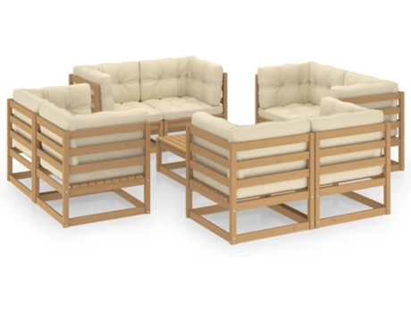 Conjunto 9 Muebles de jardín VIDAXL con cojines de madera de pino maciza