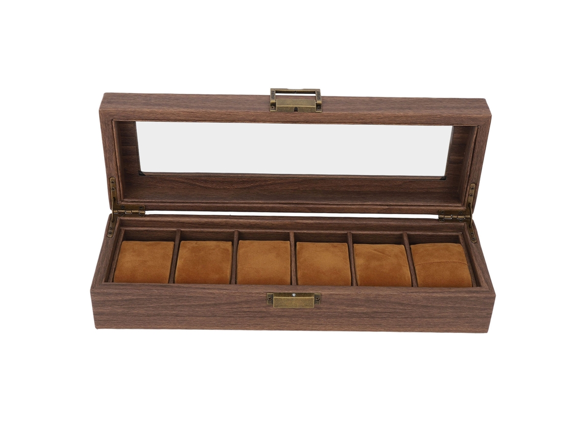 Caja De Almacenamiento Y Exhibición De Relojes De Cuero Sintético Vintage Con 6 Compartimentos Y Cerradura.