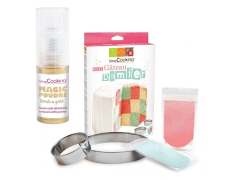 Kit tarta damero + Polvo alimentario dorado