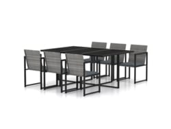 Juego de comedor de exterior de 7 piezas con cojines, mimbre gris, Dkd Home Decor