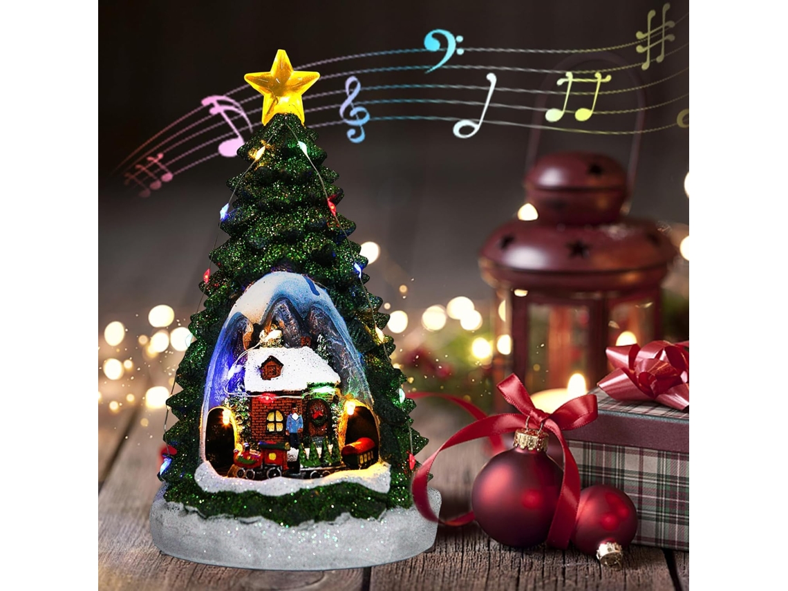 Adorno navideño en miniatura de resina para el campo con 8 villancicos (árbol de Navidad)