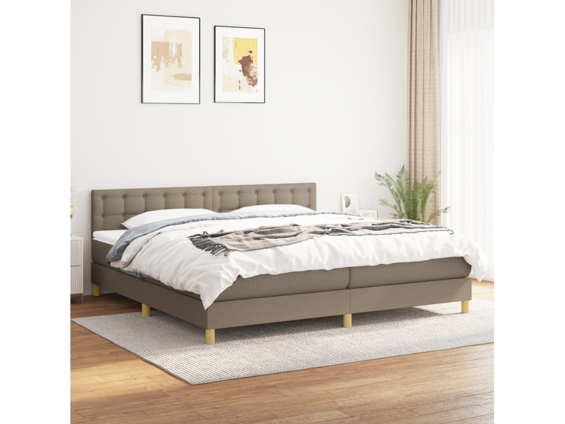 Cama Box Spring Con Colchón Tela Gris Taupe 200x200 Cm