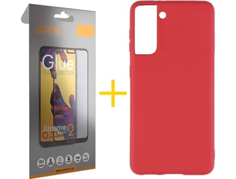Kit Funda + Protector de Pantalla Samsung Galaxy S21 + Plus ACCETEL Full (Rojo)