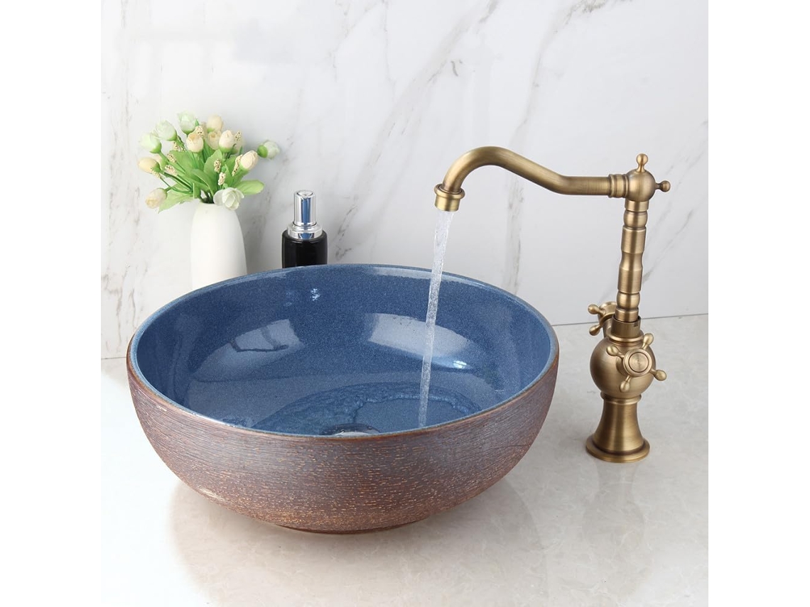 Grifos De Latón, Conjuntos De Lavabos De Cerámica Azul Para Baño