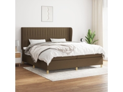 Cama Box Spring Con Colchón Tela Marrón Oscuro 200x200 Cm