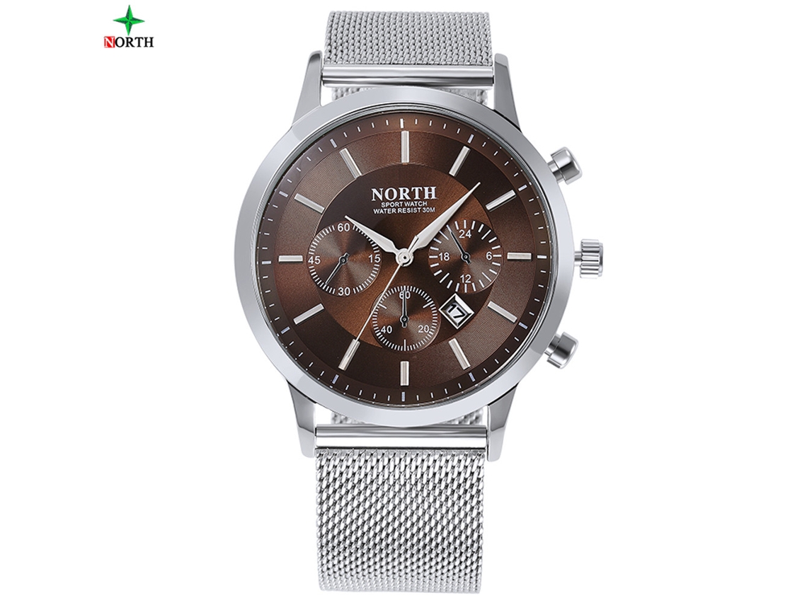 Reloj analógico de cuarzo para hombre, resistente al agua, acero inoxidable Pulsera Café