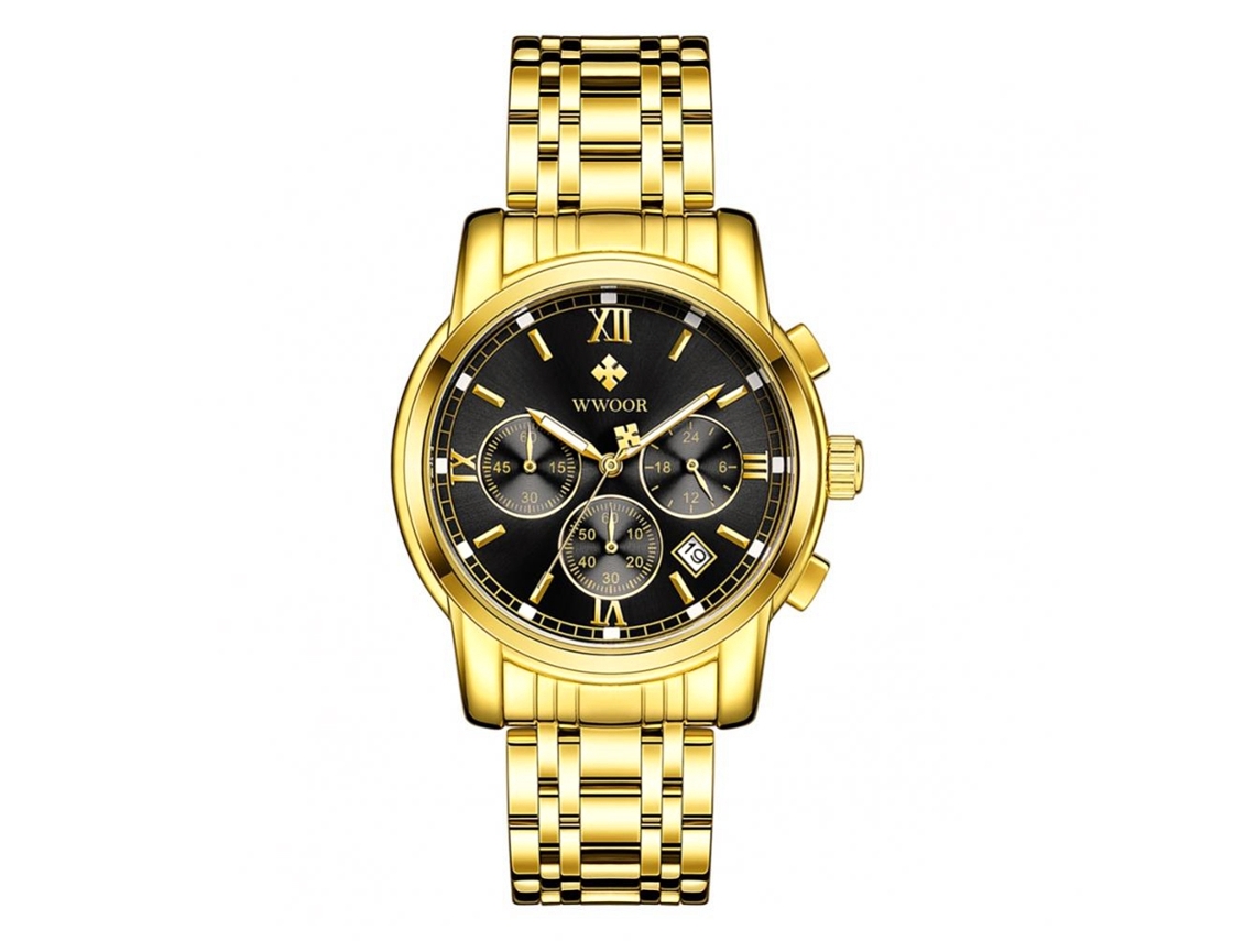 Reloj De Pulsera Analógico De Cuarzo Con Correa De Pu Ajustable Impermeable Negro Y Oro
