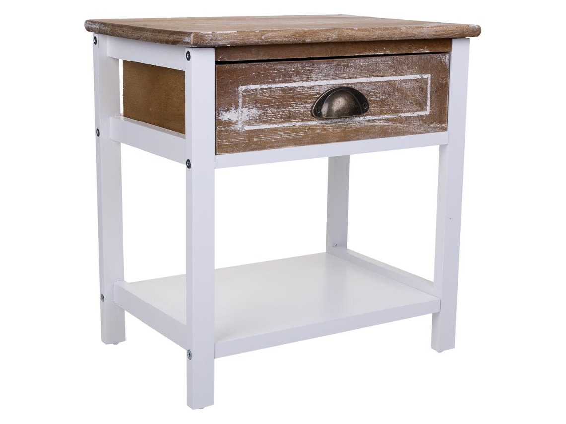 Mesita de Noche WANDERLUST DECO (Madera de Paulownia y Mdf - Blanco - 40 x 29 x 42 cm)