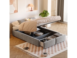 Cama Plataforma De 140x200 Cm, Color Gris, Hidráulica, Con 2 Cajones De Almacenamiento.