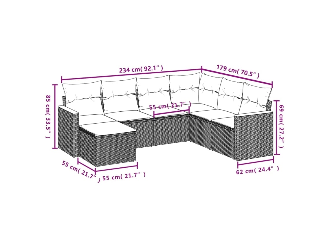 Conjunto de sofá de jardín de 7 piezas con cojines de mimbre negro de DKD Home Decor