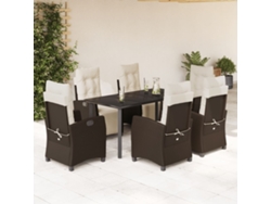 Juego de comedor de jardín de 7 piezas con cojines de mimbre marrón DKD Home Decor