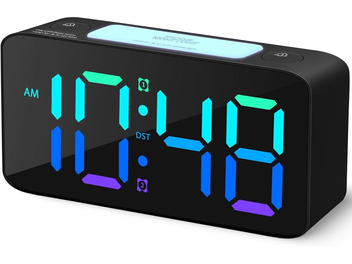 Despertador ultrassônico projetado para pessoas com som profundo, visor digital, controle de volume e porta de carregamento USB - Preto