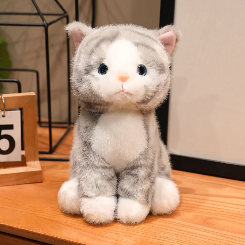 (cinza, 15cm) Lindo Brinquedo De Pelúcia Realista De Desenho Animado, Gatinho, Para Crianças.