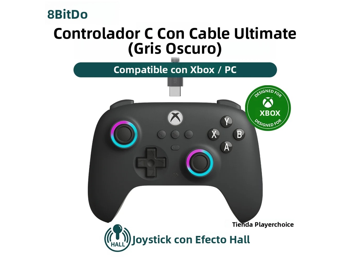 (gris Oscuro) Mando Xbox Con Cable Con Iluminación Rgb, Anillo De Llama Y Joysticks De Efecto Hall