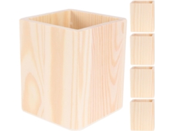 Juego De 5 Portalápices De Madera Natural De 10 X 8 X 8 Cm. Portalápices Rústico Y Versátil Para Escritorio.