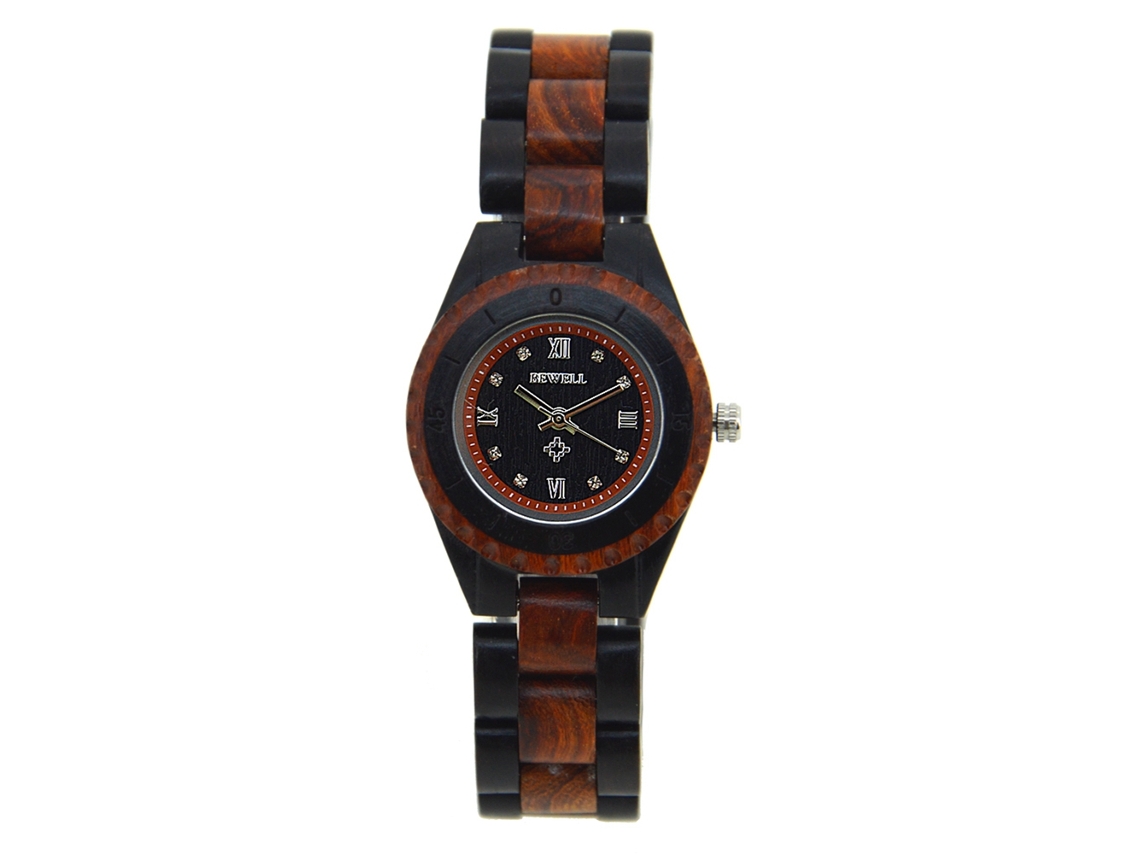 Reloj De Madera Para Parejas Con Correa De Madera Movimiento De Cuarzo Mujer Negro+rojo