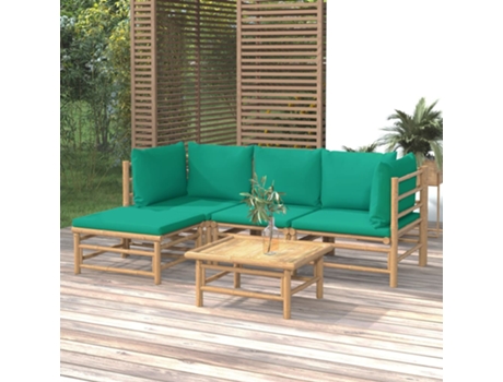 Conjunto 5 de muebles de jardín VIDAXL bambú con cojines verde