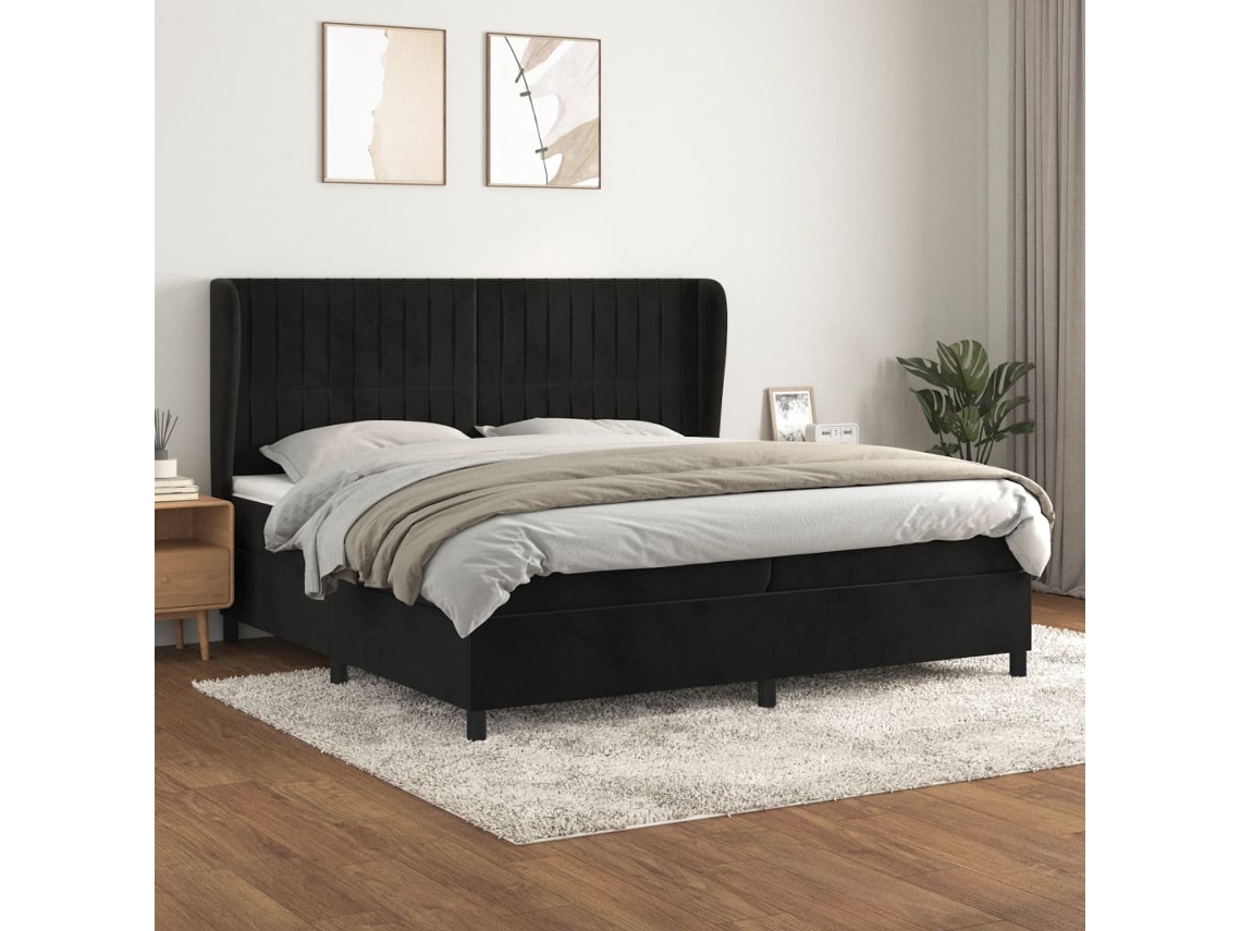 Cama Box Spring Con Colchón Terciopelo Negro 200x200 Cm