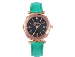Reloj De Pulsera De Cuarzo Para Mujer Con Correa De Pu Y Elegante Diseño Verde.