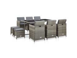 Juego de comedor de exterior de 11 piezas con cojines de mimbre gris, Dkd Home Decor