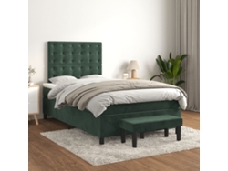 Cama Box Spring Con Colchón Terciopelo Verde Oscuro 120x200 Cm