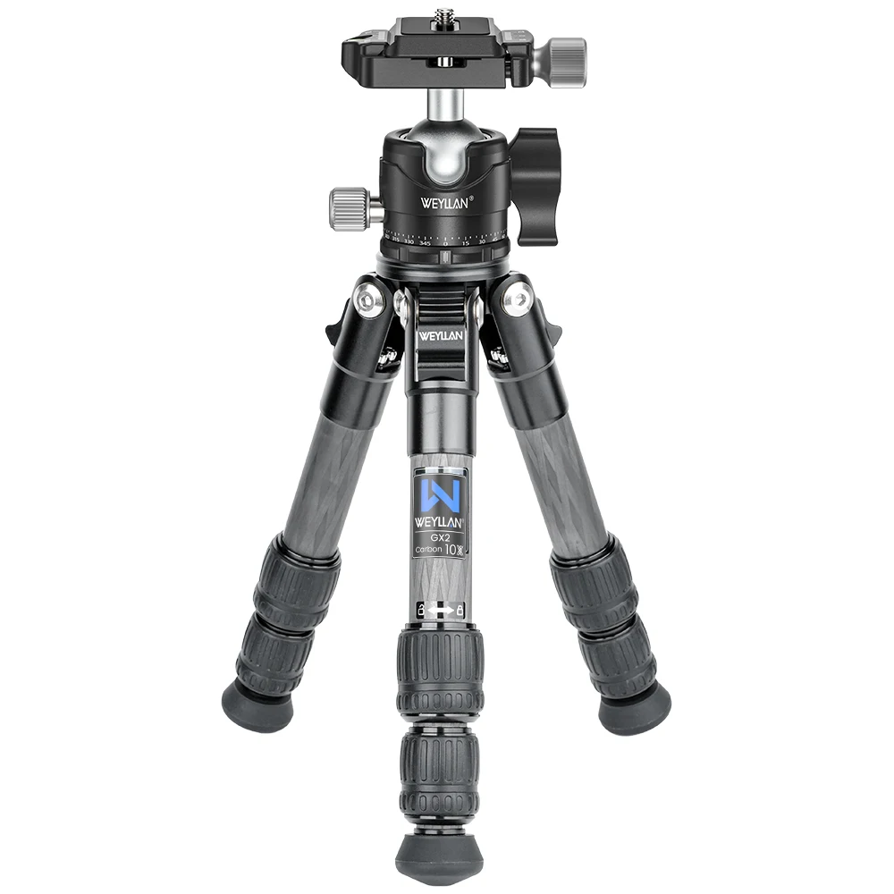 Trípode compacto de fibra de carbono GX2, ligero y portátil para uso en mesa, cabezal esférico de 360°, carga máxima de 10 kg, para DSLR y teléfonos móviles, estándar.