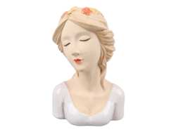 Jarrón de cerámica moderno 2026 con rostro de niña tímida, estilo decorativo para plantas, blanco.