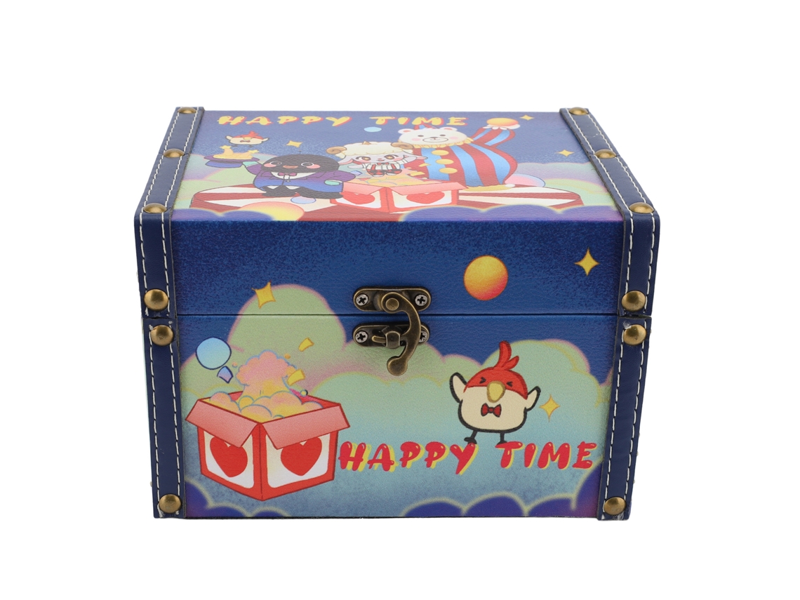 Caja De Almacenamiento De Madera Vintage Con Cierre Y Tapa Con Estampado De Dibujos Animados Para Joyas Y Otros Objetos.