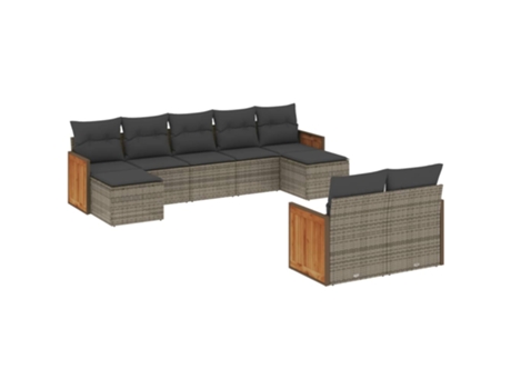 Conjunto 9 de muebles de jardín VIDAXL y cojines ratán sintético gris